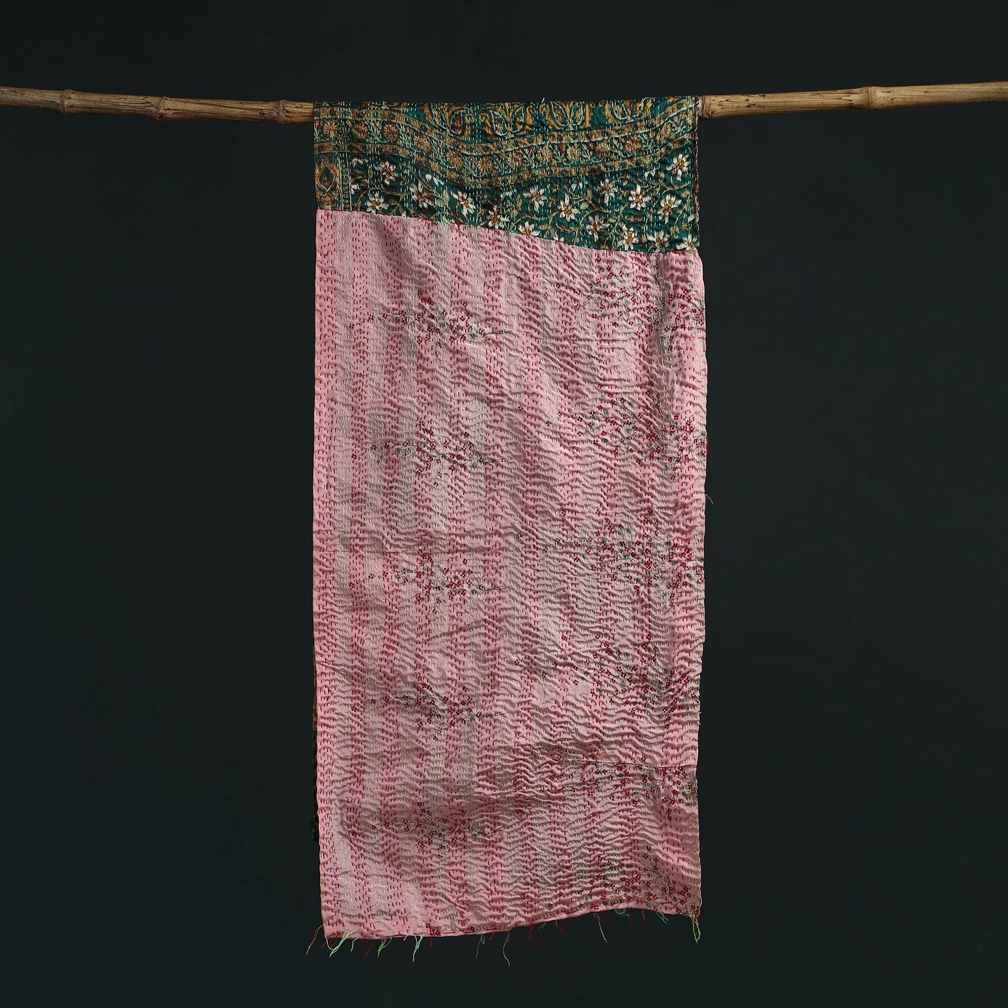 Patchwork reversible silk bengal hand kantha stitch stole