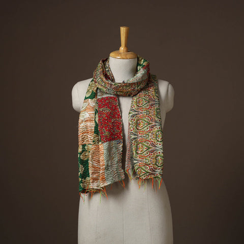 Patchwork reversible silk bengal hand kantha stitch stole