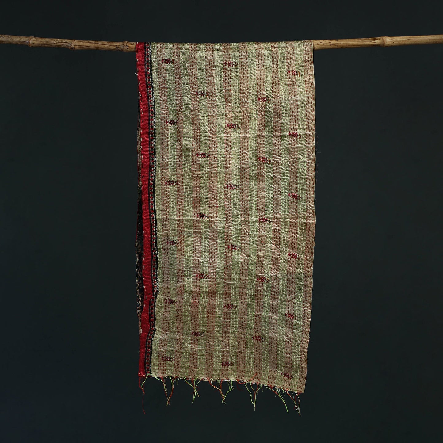 Patchwork reversible silk bengal hand kantha stitch stole
