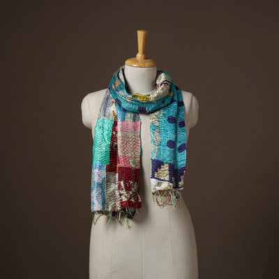 Patchwork reversible silk bengal hand kantha stitch stole