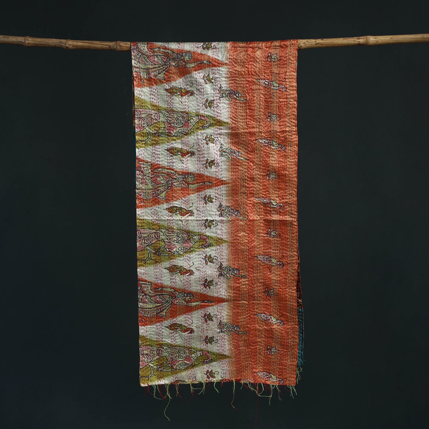 Patchwork reversible silk bengal hand kantha stitch stole