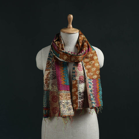 Patchwork reversible silk bengal hand kantha stitch stole