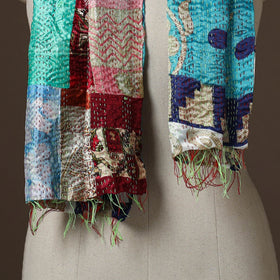 Patchwork reversible silk bengal hand kantha stitch stole