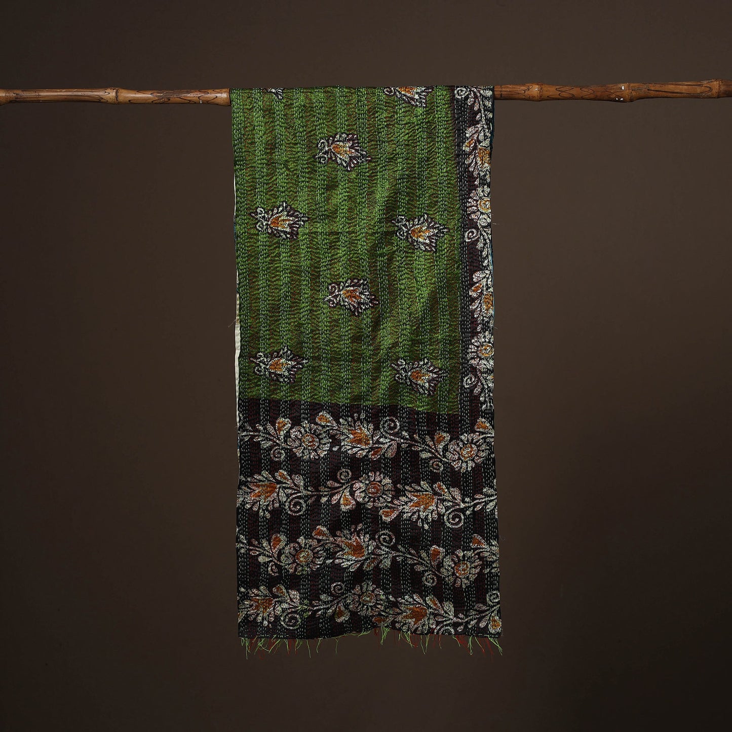 Patchwork reversible silk bengal hand kantha stitch stole