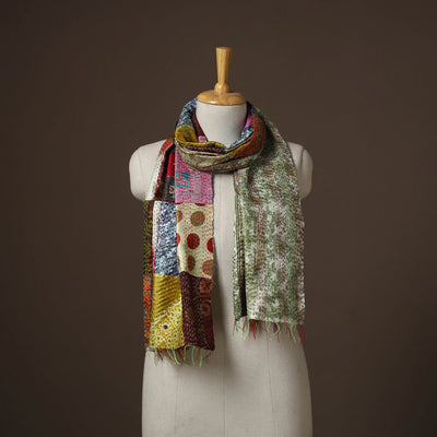 Patchwork reversible silk bengal hand kantha stitch stole