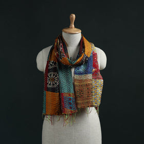 Patchwork reversible silk bengal hand kantha stitch stole