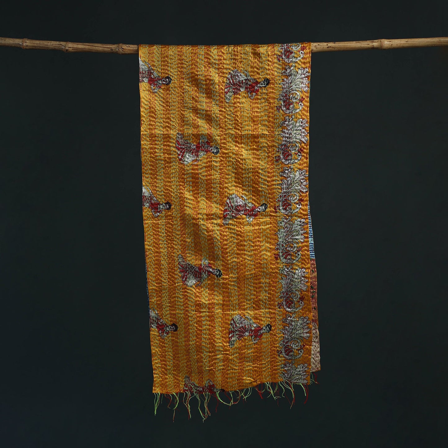 Patchwork reversible silk bengal hand kantha stitch stole