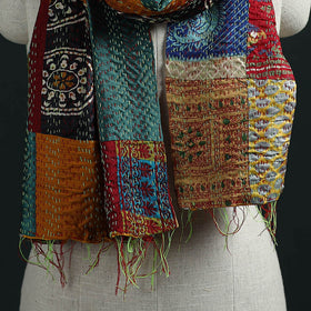 Patchwork reversible silk bengal hand kantha stitch stole