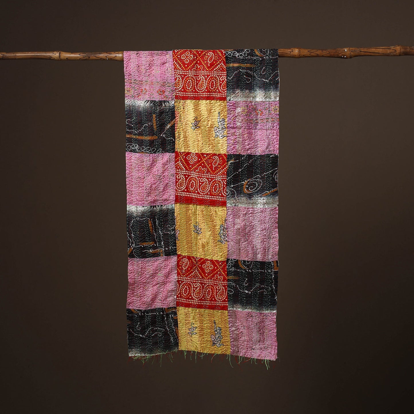 Patchwork reversible silk bengal hand kantha stitch stole