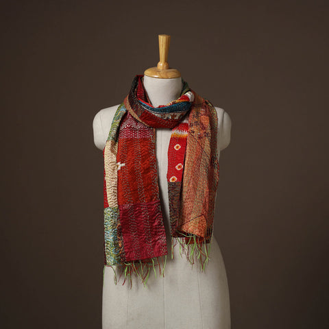 Patchwork reversible silk bengal hand kantha stitch stole