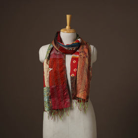 Patchwork reversible silk bengal hand kantha stitch stole