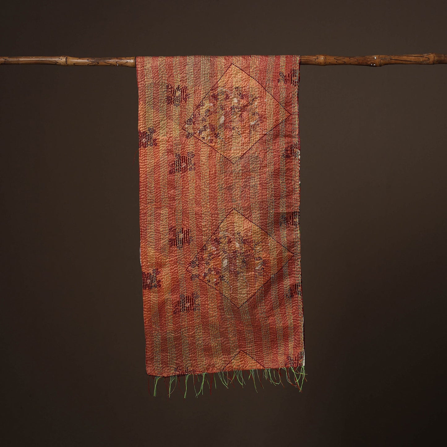 Patchwork reversible silk bengal hand kantha stitch stole