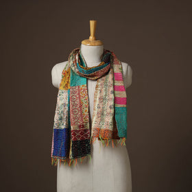 Patchwork reversible silk bengal hand kantha stitch stole