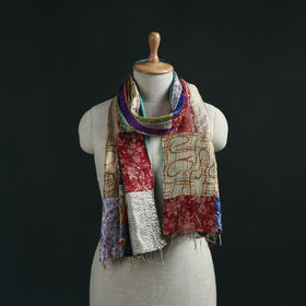 Patchwork reversible silk bengal hand kantha stitch stole