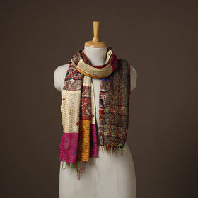 Patchwork reversible silk bengal hand kantha stitch stole