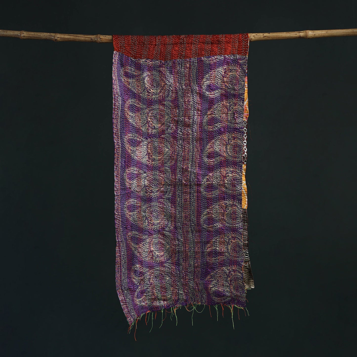 Patchwork reversible silk bengal hand kantha stitch stole