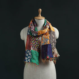 Patchwork reversible silk bengal hand kantha stitch stole