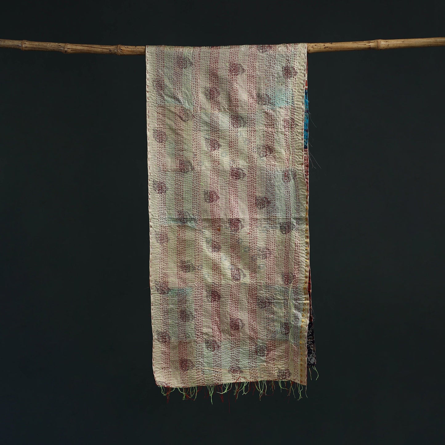 Patchwork reversible silk bengal hand kantha stitch stole