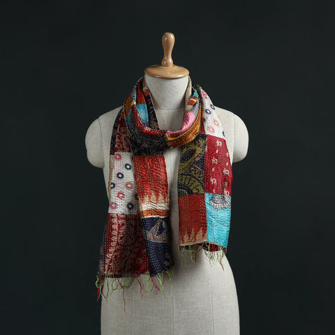 Patchwork reversible silk bengal hand kantha stitch stole