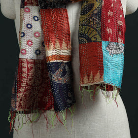Patchwork reversible silk bengal hand kantha stitch stole