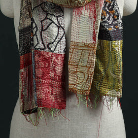 Patchwork reversible silk bengal hand kantha stitch stole