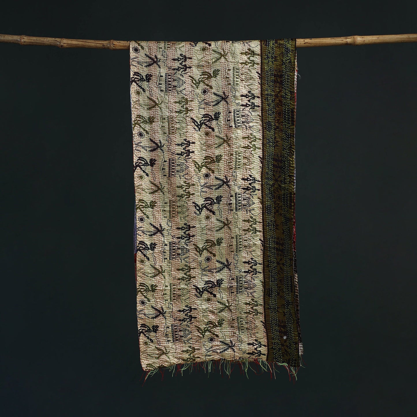 Patchwork reversible silk bengal hand kantha stitch stole