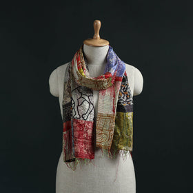 Patchwork reversible silk bengal hand kantha stitch stole