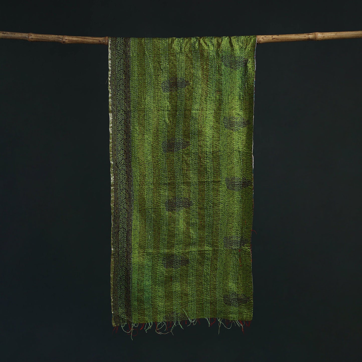 Patchwork reversible silk bengal hand kantha stitch stole