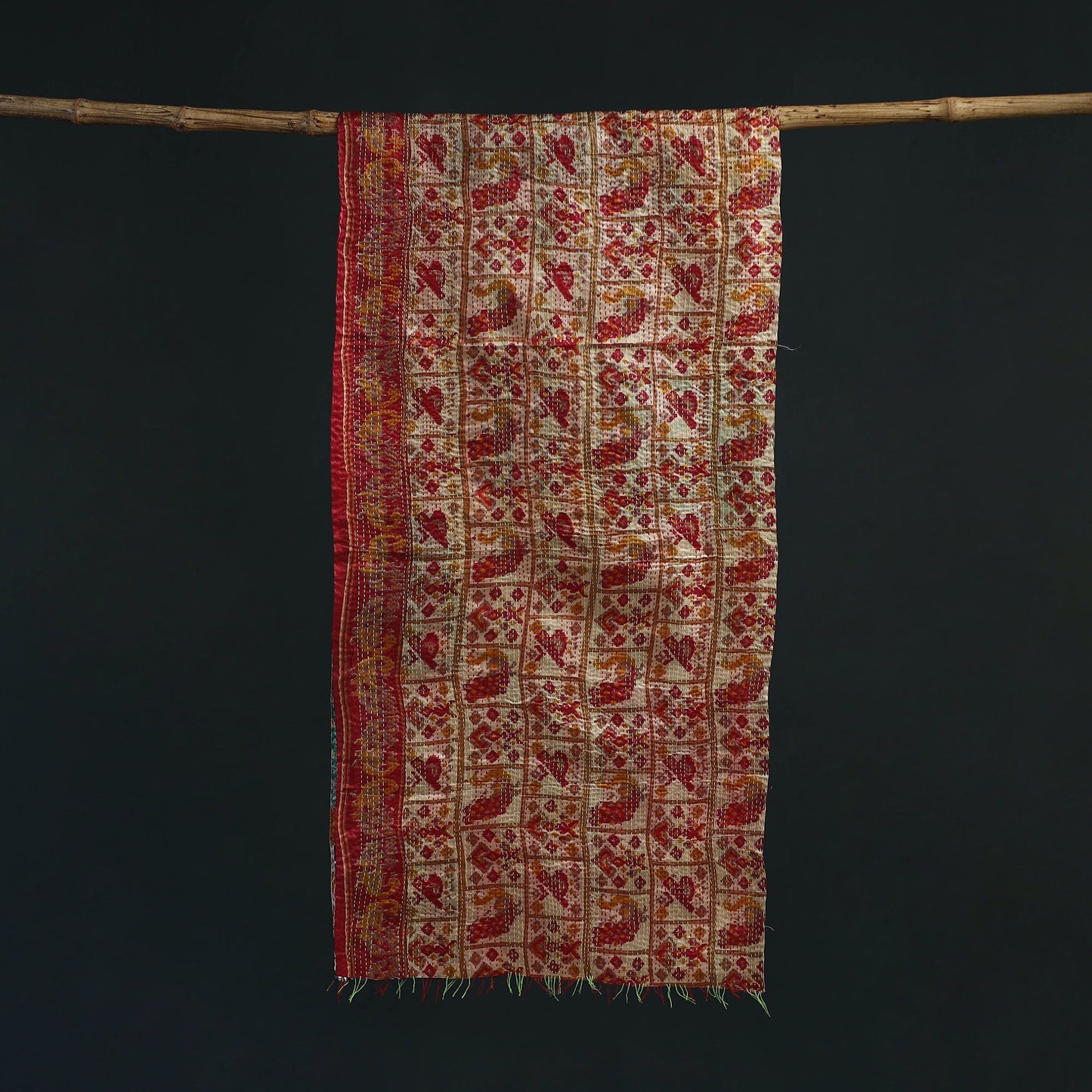 Patchwork reversible silk bengal hand kantha stitch stole