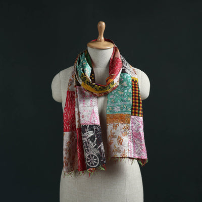 Patchwork reversible silk bengal hand kantha stitch stole