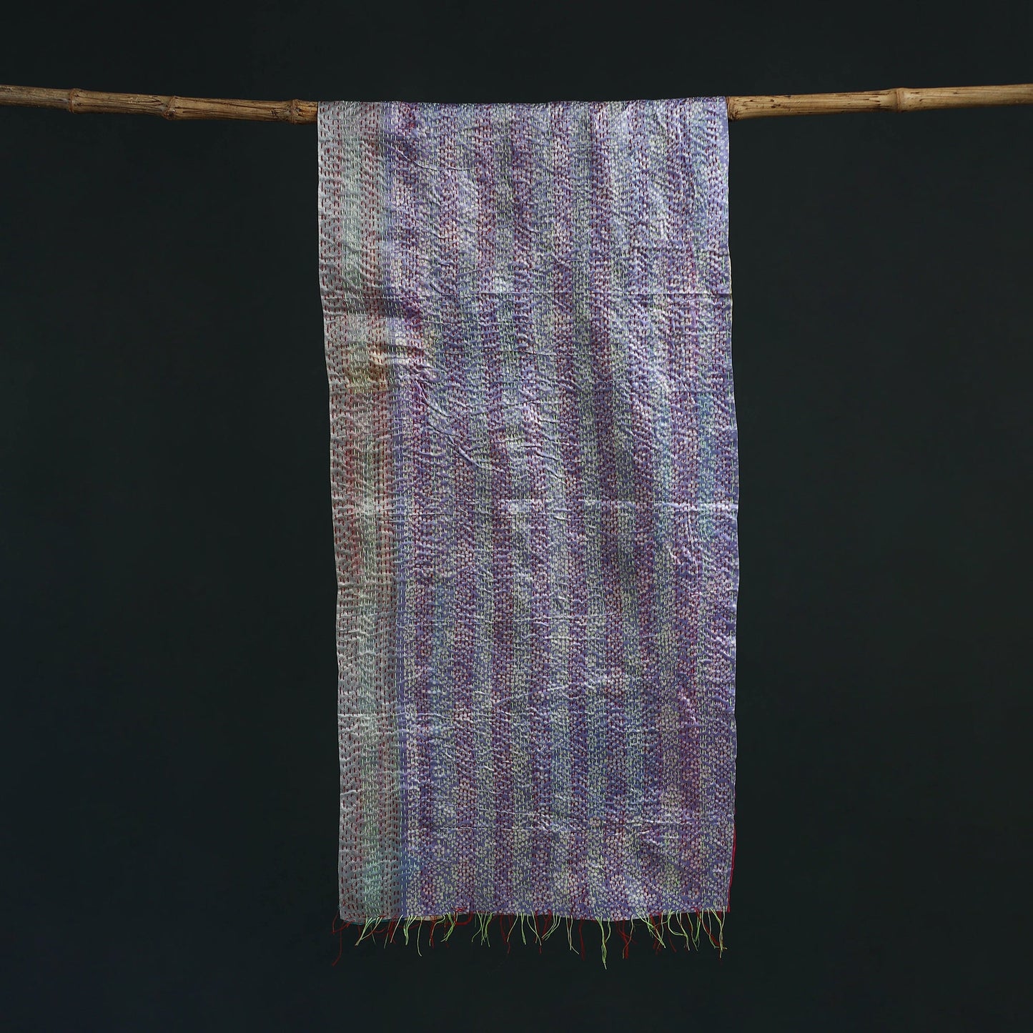 Patchwork reversible silk bengal hand kantha stitch stole