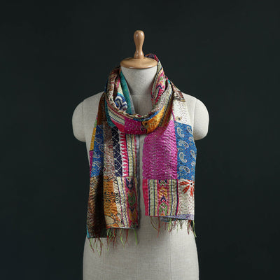 Patchwork reversible silk bengal hand kantha stitch stole