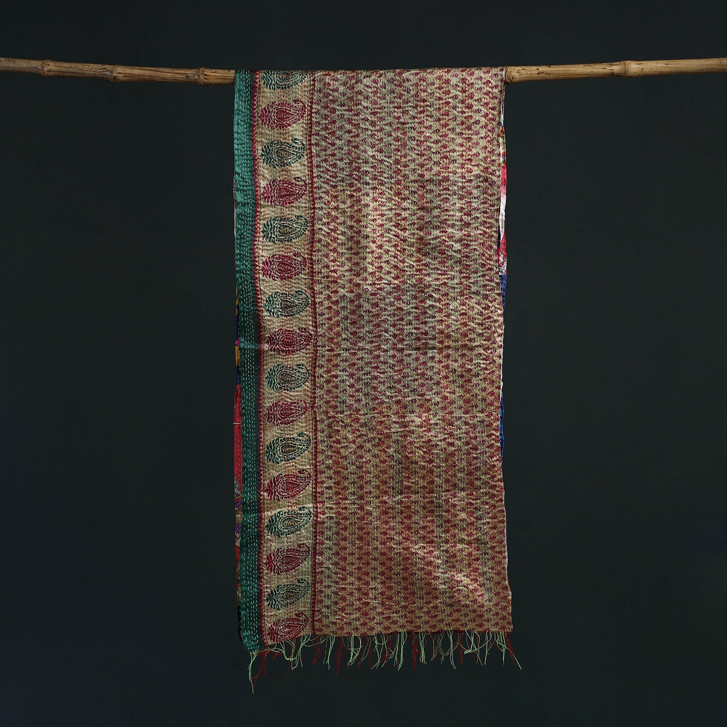 Patchwork reversible silk bengal hand kantha stitch stole