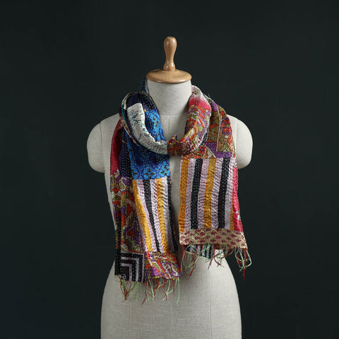 Patchwork reversible silk bengal hand kantha stitch stole