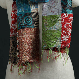 Patchwork reversible silk bengal hand kantha stitch stole