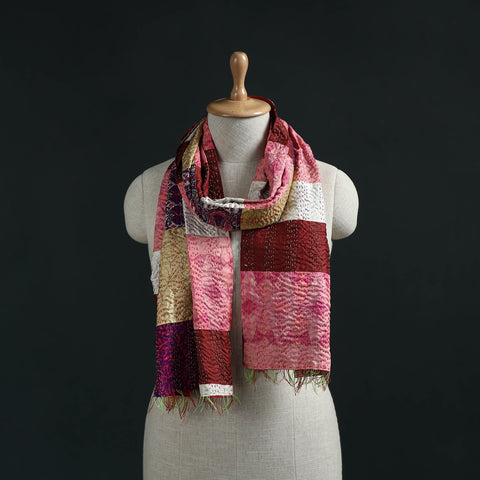Patchwork reversible silk bengal hand kantha stitch stole