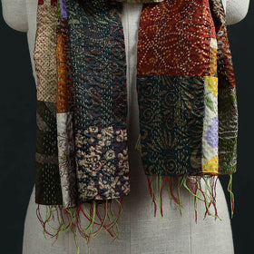 Patchwork reversible silk bengal hand kantha stitch stole