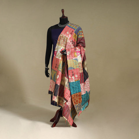 Patchwork reversible silk bengal kantha work dupatta 113
