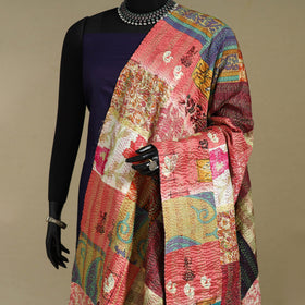 Patchwork reversible silk bengal kantha work dupatta 113