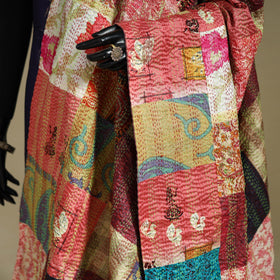 Patchwork reversible silk bengal kantha work dupatta 113