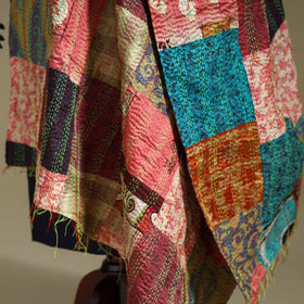 Patchwork reversible silk bengal kantha work dupatta 113