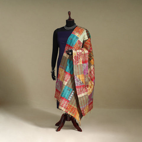 Patchwork reversible silk bengal kantha work dupatta 53