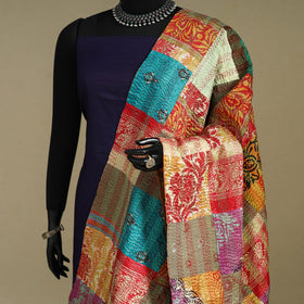 Patchwork reversible silk bengal kantha work dupatta 53