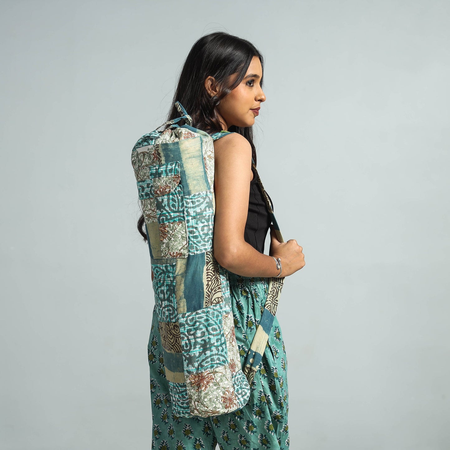 Green Patchwork Yoga Mat Bag by Jugaad 