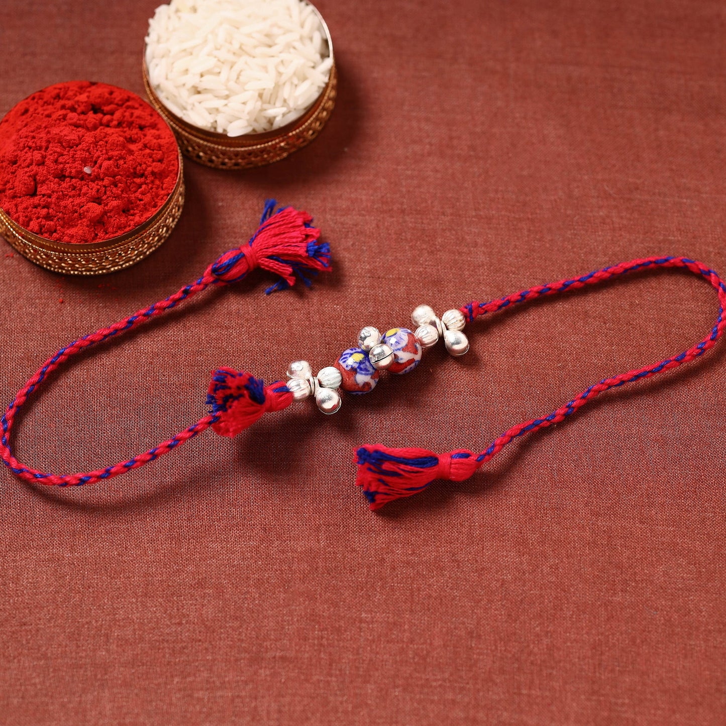  Patwa Threadwork Blue Pottery Beads Rakhi 14 