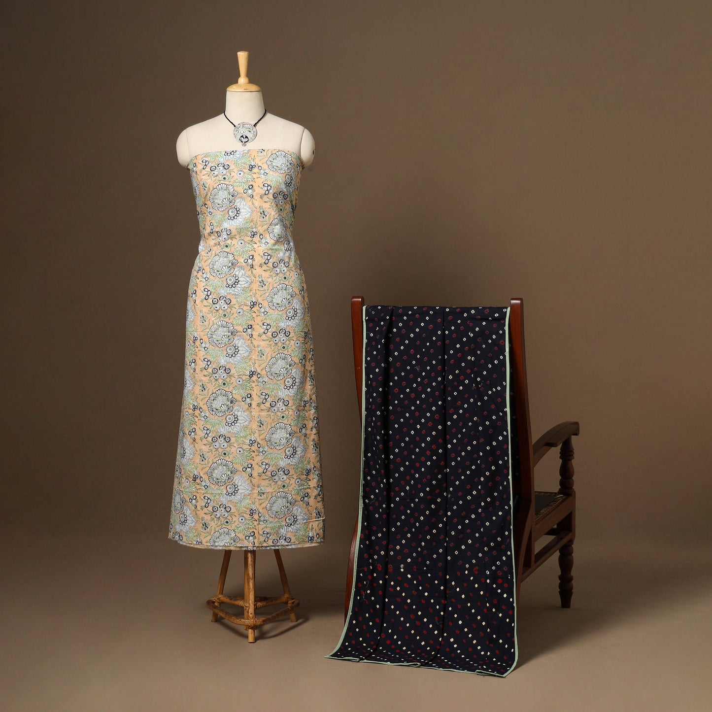 Peach - 2pc cotton unstitched sanganeri dress material