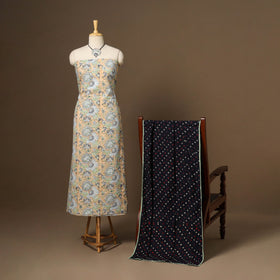 Peach - 2pc cotton unstitched sanganeri dress material