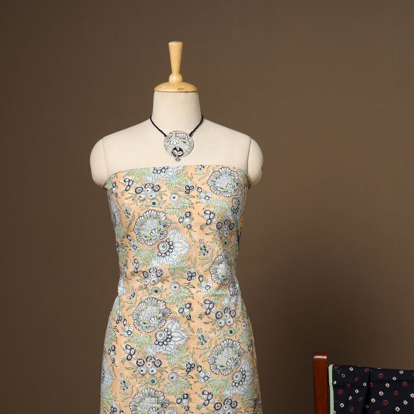 Peach - 2pc cotton unstitched sanganeri dress material