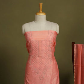 2pc Peach Hand Embroidery Chanderi Silk Chikankari Dress Material