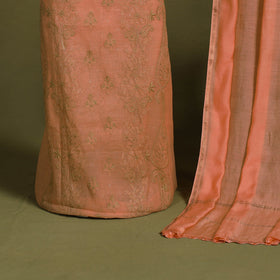 2pc Peach Hand Embroidery Chanderi Silk Chikankari Dress Material